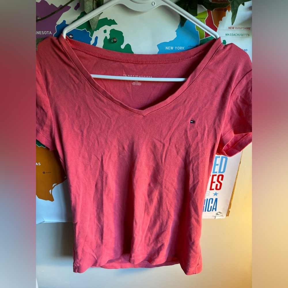 Pink V-neck Tommy Hilfiger shirt